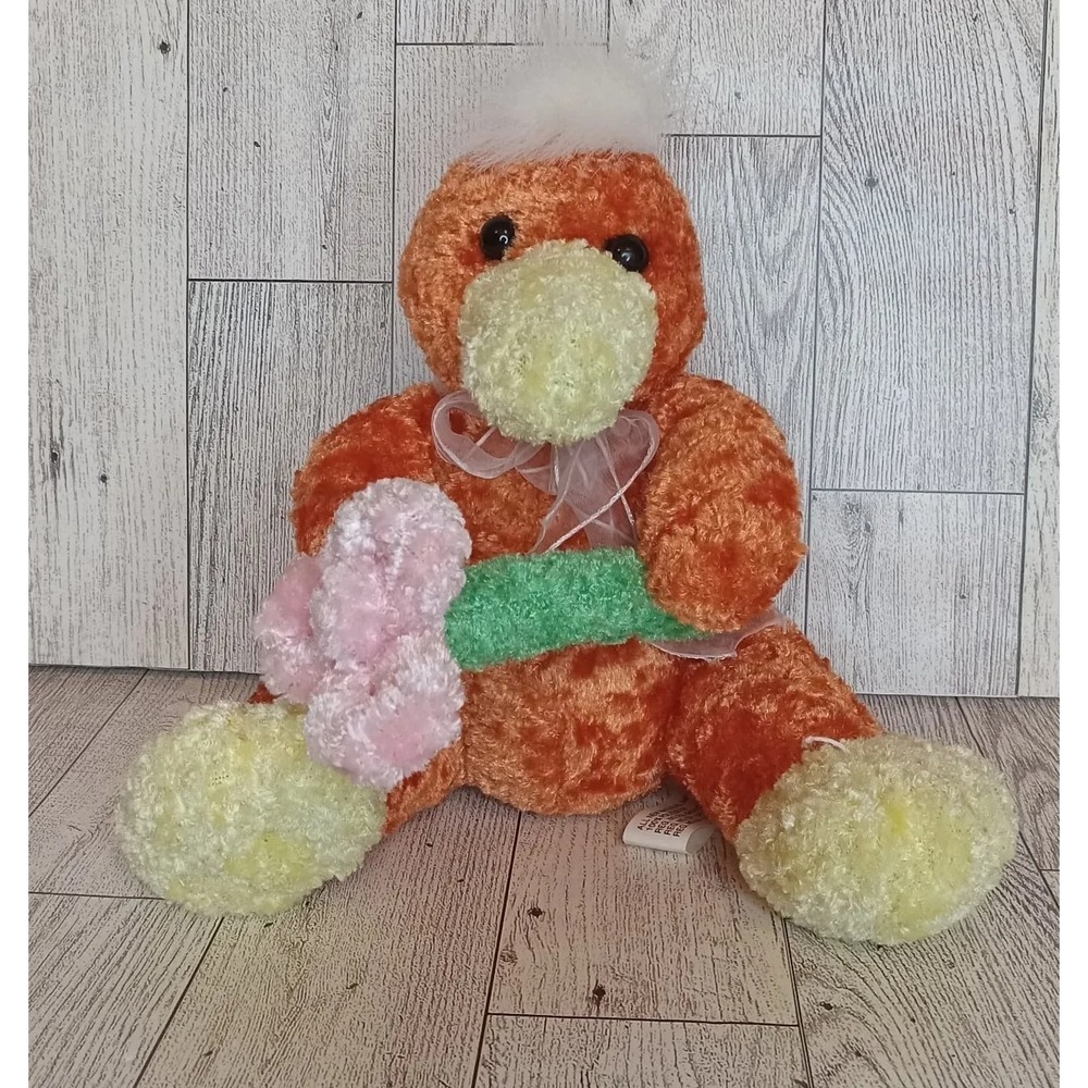 Platypus Dollar Tree 6in Plush Orange Stuffed Animal Holding Pink Flower